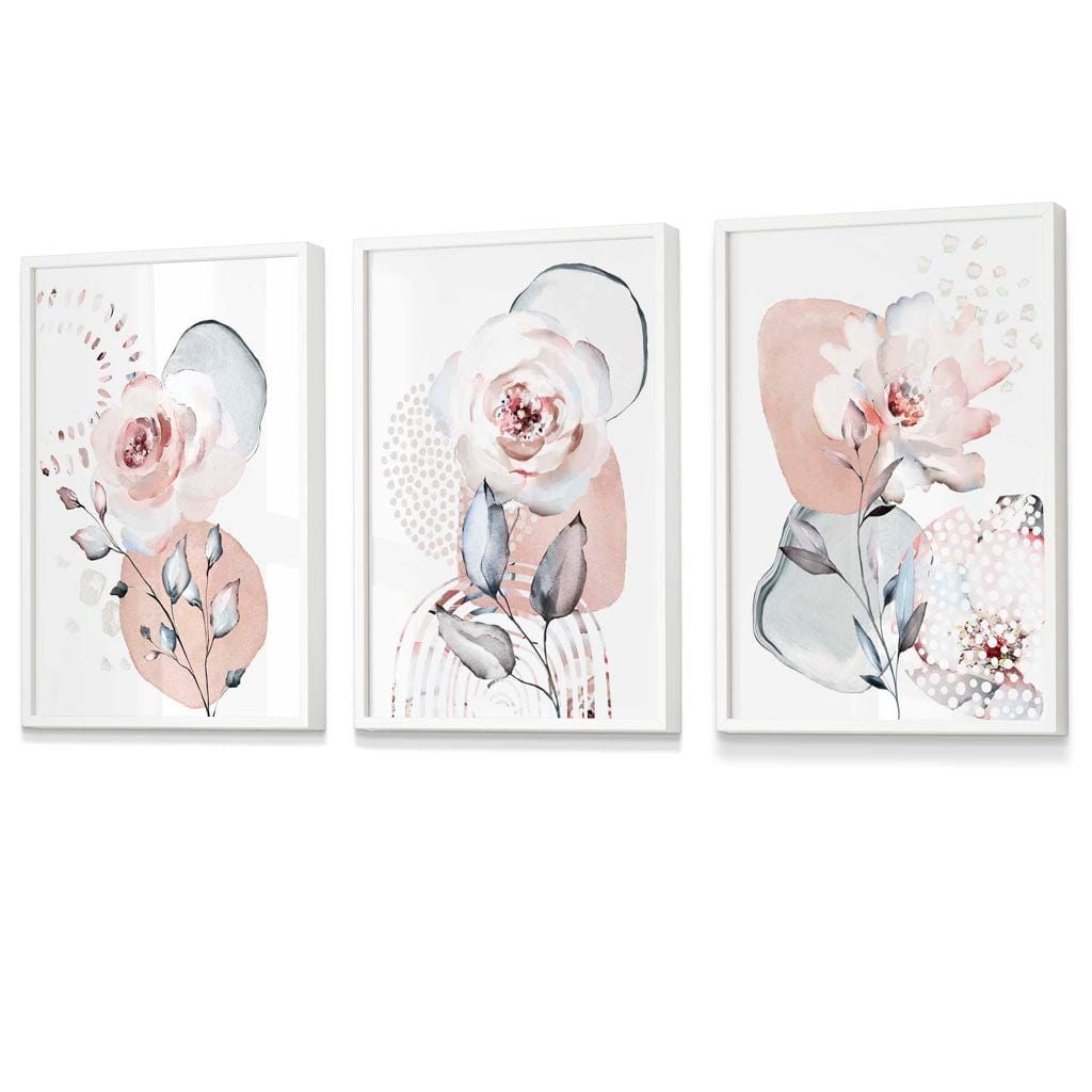 Abstract Blush Pink and Grey Floral Framed Wall Art Prints | Artze Wall Art UK