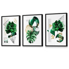 Abstract Green Gold Floral Set of 3 Framed Wall Art | Artze Wall Art UK