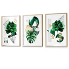 Abstract Green Gold Floral Set of 3 Framed Wall Art | Artze Wall Art UK
