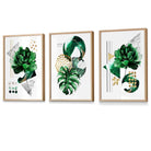 Abstract Green Gold Floral Set of 3 Framed Wall Art | Artze Wall Art UK