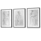 Abstract Line Art Female Grey Wall Art Set of 3 Framed Prints | Artze Wall Art UK