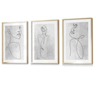 Abstract Line Art Female Grey Wall Art Set of 3 Framed Prints | Artze Wall Art UK