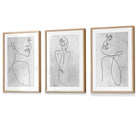 Abstract Line Art Female Grey Wall Art Set of 3 Framed Prints | Artze Wall Art UK