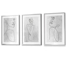 Abstract Line Art Female Grey Wall Art Set of 3 Framed Prints | Artze Wall Art UK