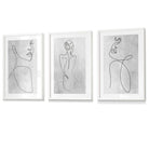 Abstract Line Art Female Grey Wall Art Set of 3 Framed Prints | Artze Wall Art UK