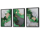 Framed Set of 3 Abstract Art Prints of Paintings Green Grey and Gold | Artze Wall Art UK