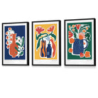Flower Market Prints in Green, FRAMED Set of 3 with Flowers of London, Edinburgh, Dublin | Artze Wall Art UK