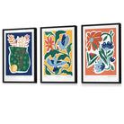 Flower Market Prints in Green, FRAMED Set of 3 with Flowers of London, Edinburgh, Dublin | Artze Wall Art UK