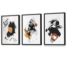 Set of 3 Black and Yellow Prints of Abstract Oil Paintings Wall Art Prints / Framed | Artze Wall Art UK