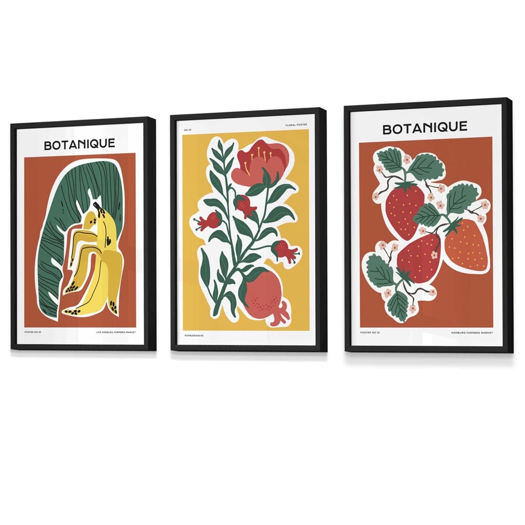 Flower Market Prints in Green, FRAMED Set of 3 with Flowers of London, Edinburgh, Dublin | Artze Wall Art UK