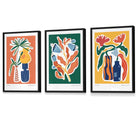 Flower Market Prints in Green, FRAMED Set of 3 with Flowers of London, Edinburgh, Dublin | Artze Wall Art UK