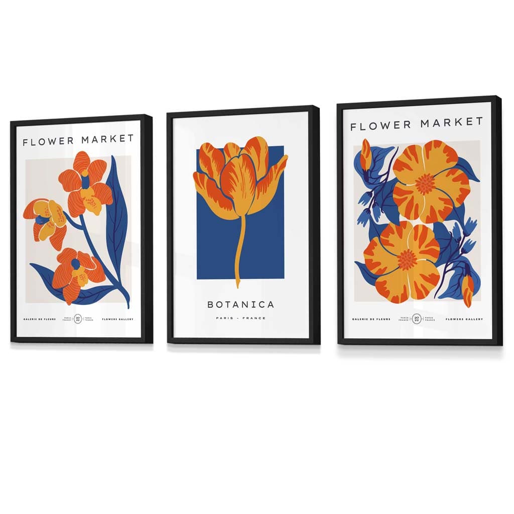 Blue & Orange Flower Market Framed Wall Art Prints Artze Wall Art