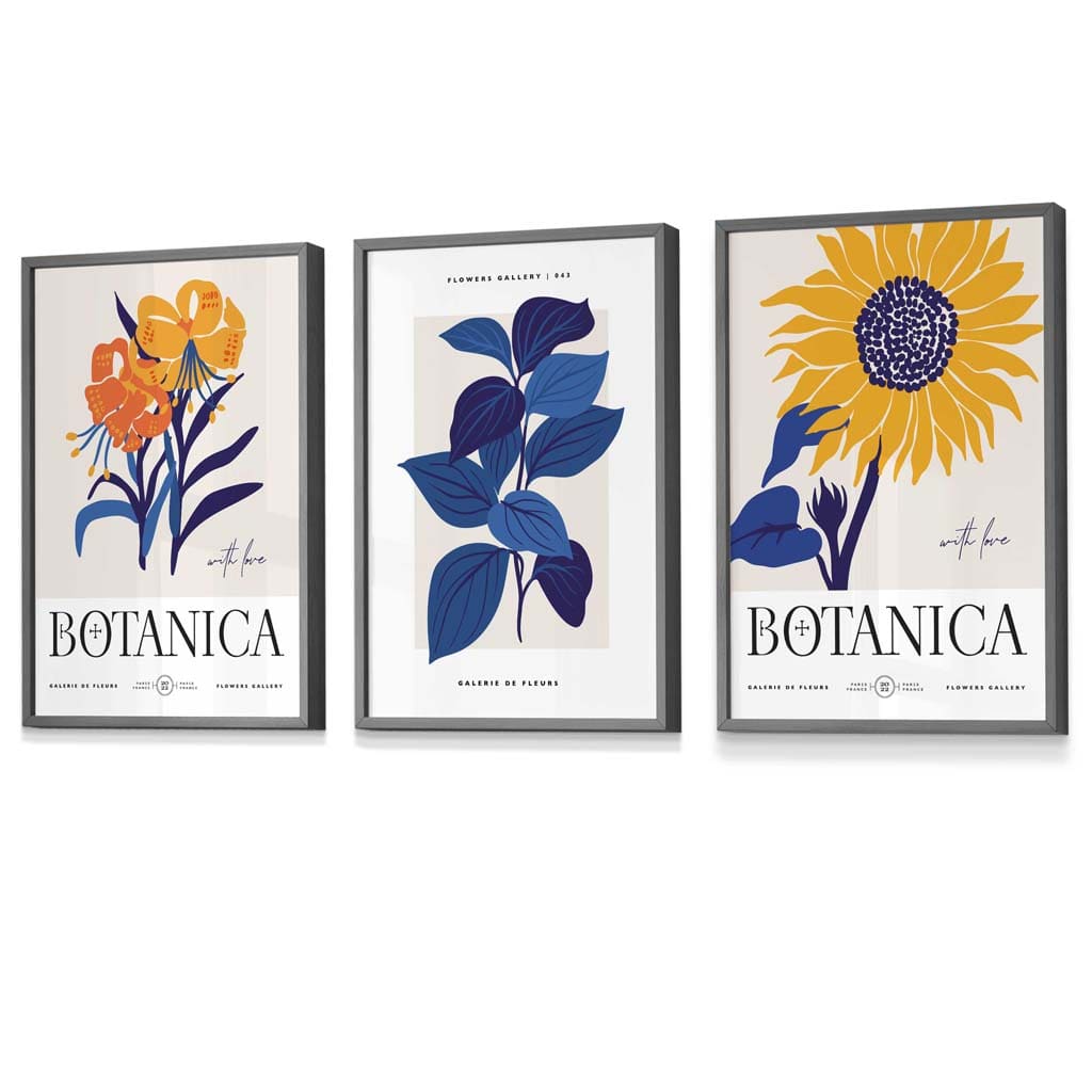 Blue & Yellow Set of 3 Floral Boho Sunflower Framed Wall Art Prints | Artze Wall Art UK