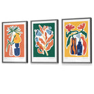Flower Market Prints in Green, FRAMED Set of 3 with Flowers of London, Edinburgh, Dublin | Artze Wall Art UK