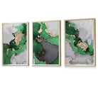 Framed Set of 3 Abstract Art Prints of Paintings Green Grey and Gold | Artze Wall Art UK