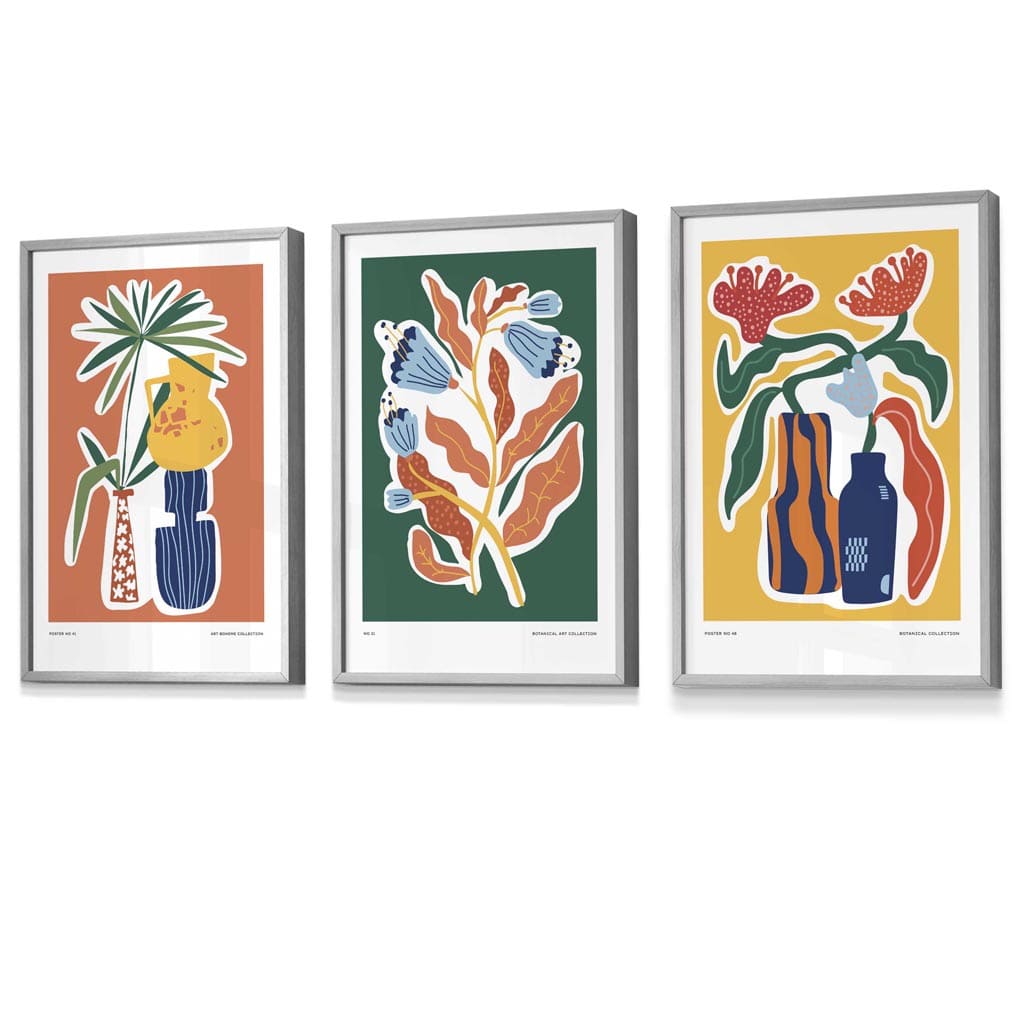 Flower Market Prints in Green, FRAMED Set of 3 with Flowers of London, Edinburgh, Dublin | Artze Wall Art UK