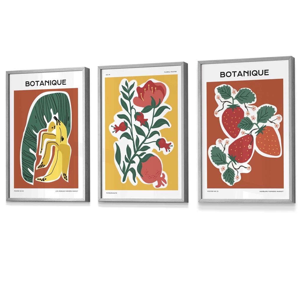 Flower Market Prints in Green, FRAMED Set of 3 with Flowers of London, Edinburgh, Dublin | Artze Wall Art UK