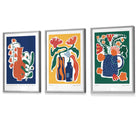 Flower Market Prints in Green, FRAMED Set of 3 with Flowers of London, Edinburgh, Dublin | Artze Wall Art UK