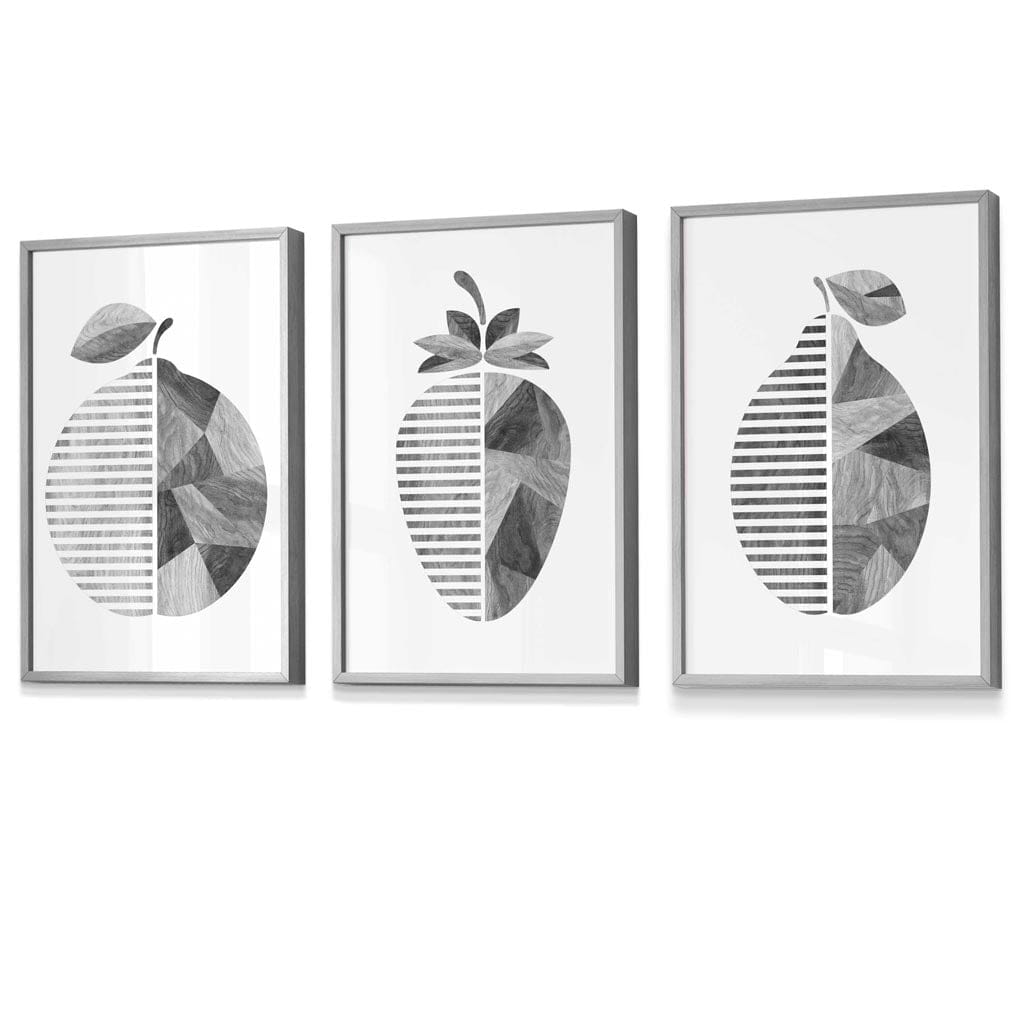 Grey Woodgrain Orange Strawberry Lemon Wall Art Prints / Framed | Artze Wall Art UK