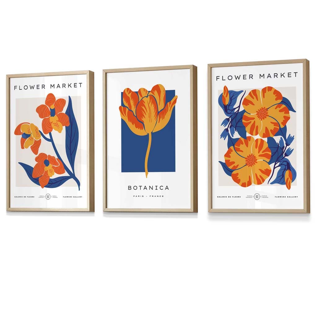 Blue & Orange Flower Market Framed Wall Art Prints | Artze Wall Art UK