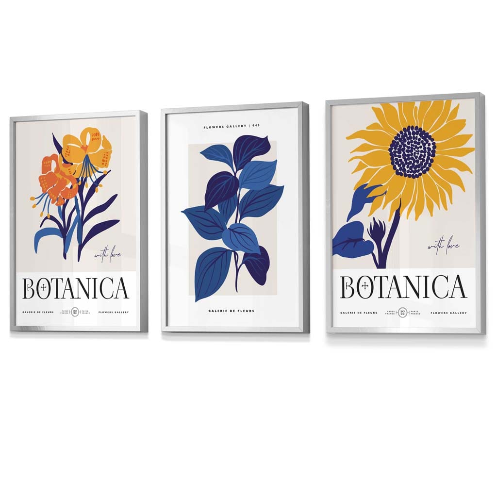 Blue & Yellow Set of 3 Floral Boho Sunflower Framed Wall Art Prints | Artze Wall Art UK