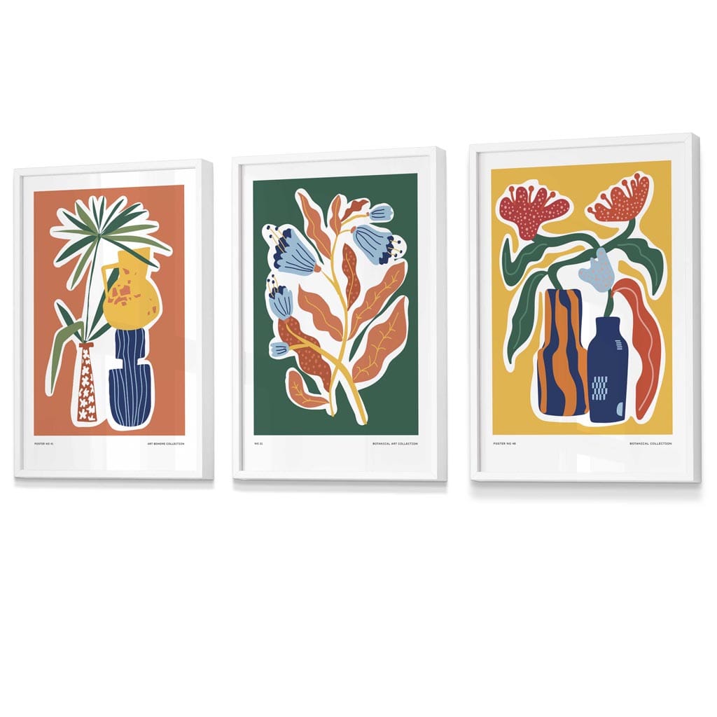 Flower Market Prints in Green, FRAMED Set of 3 with Flowers of London, Edinburgh, Dublin | Artze Wall Art UK