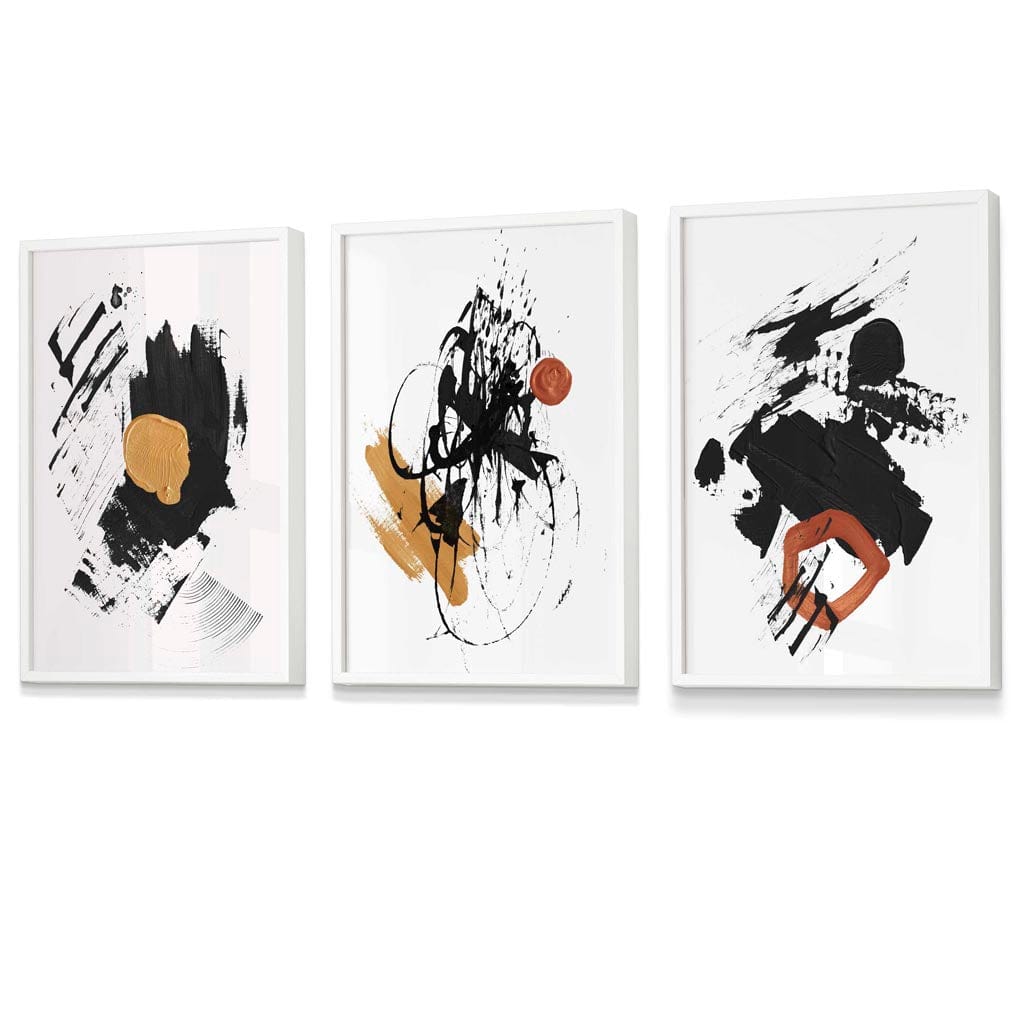 Set of 3 Black and Yellow Prints of Abstract Oil Paintings Wall Art Prints / Framed | Artze Wall Art UK