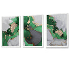 Framed Set of 3 Abstract Art Prints of Paintings Green Grey and Gold | Artze Wall Art UK