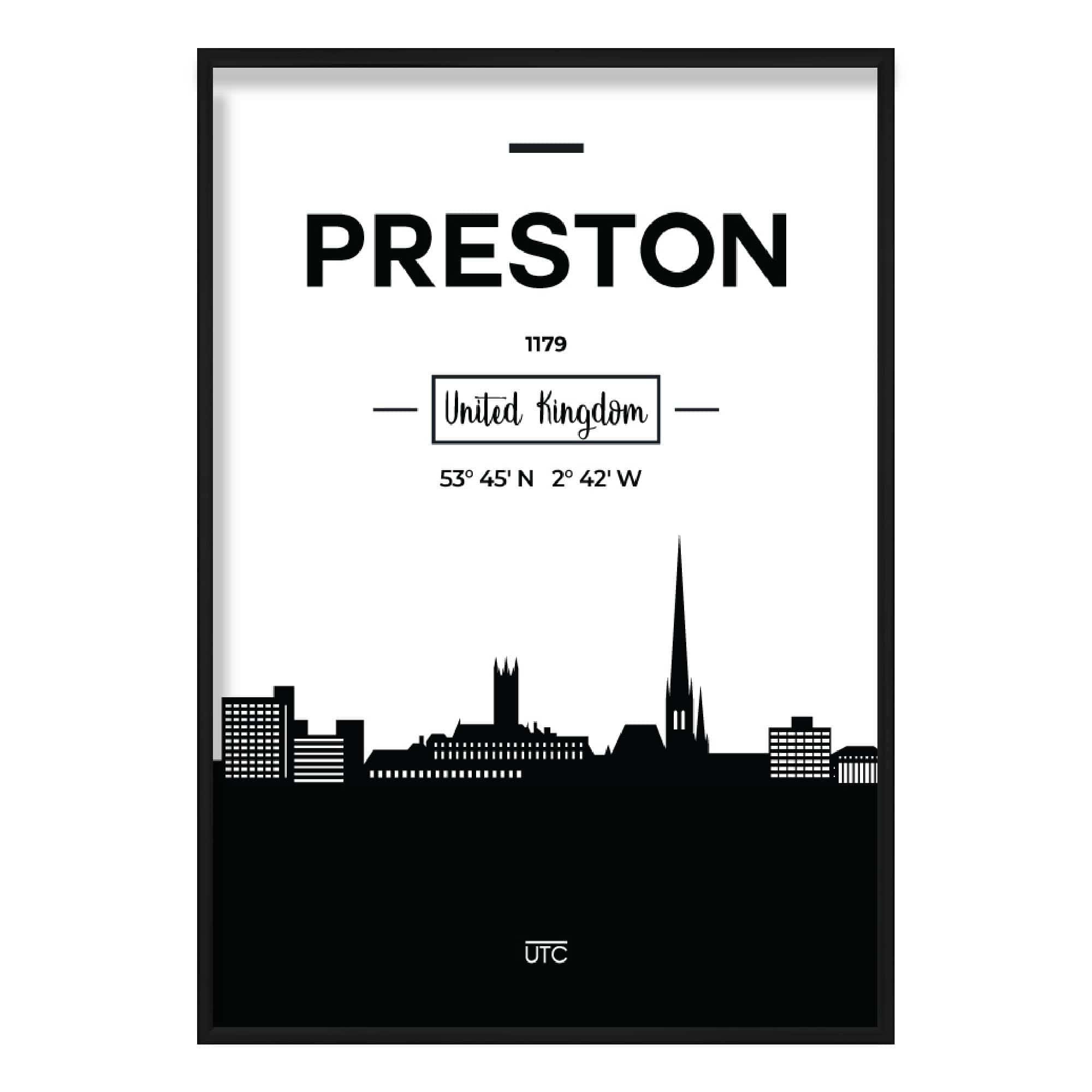 Preston City Skyline Cityscape Print