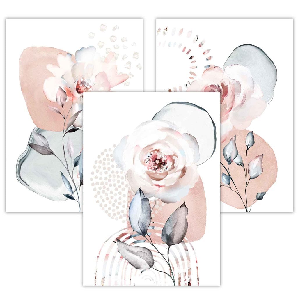 Abstract Blush Pink and Grey Floral Framed Wall Art Prints | Artze Wall Art UK