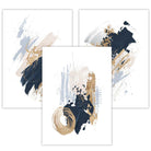 Set of 3 Abstract Posters from Oil Paintings in Blue and Gold
