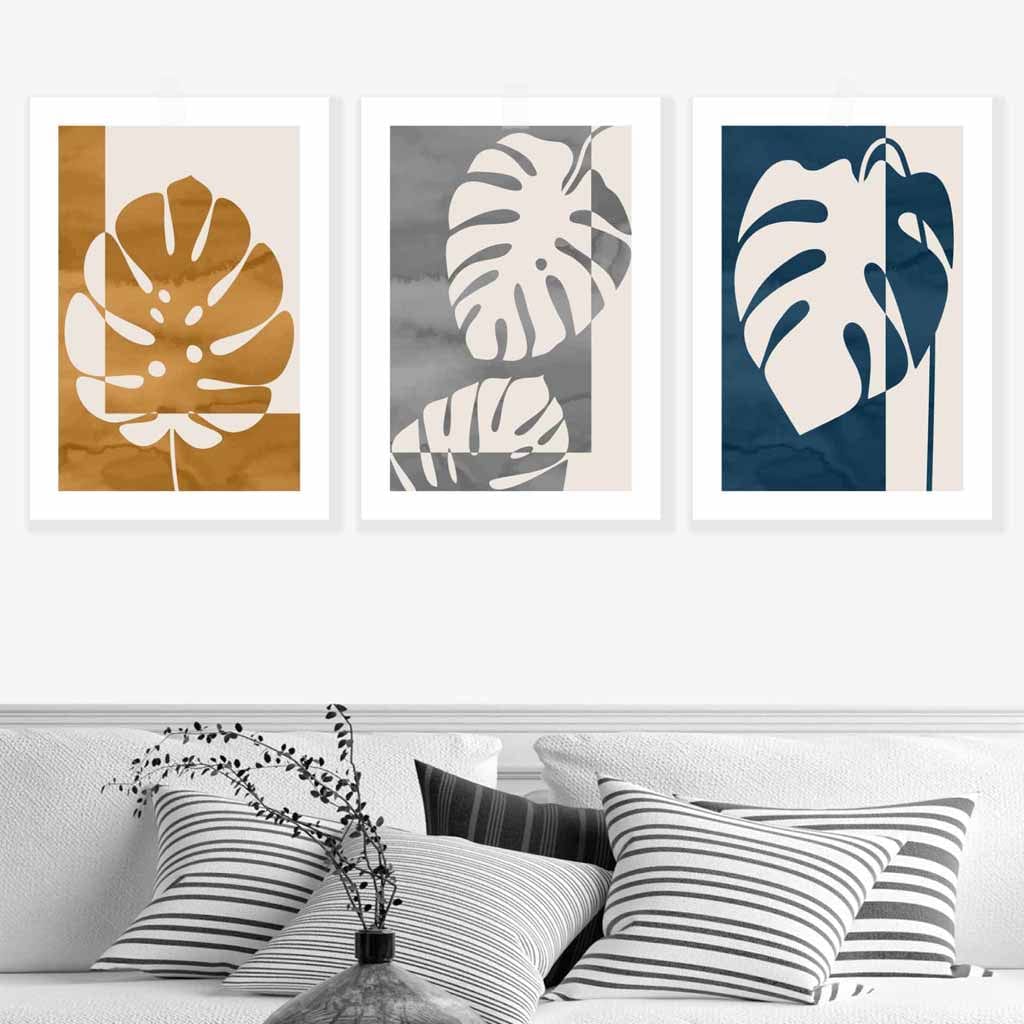 Set of 3 Watercolour Graphical Monstera Botanical Art Prints