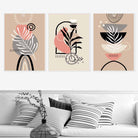 Boho Abstract Set of 3 Wall Art Prints in Pink Black Beige and Grey