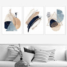 Set of 3 Abstract Beige Blue and Gold Wall Art Prints