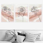 Set of 3 Line Art Floral Faces on Pink and Beige Watercolour Art Posters
