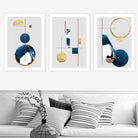 Abstract Set of 3 Textured Geometric Art Wall Art Prints in Navy Blue and Gold