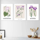 Vintage Graphical Lilac Purple Spring Flower Set of 3 Wall Art Prints
