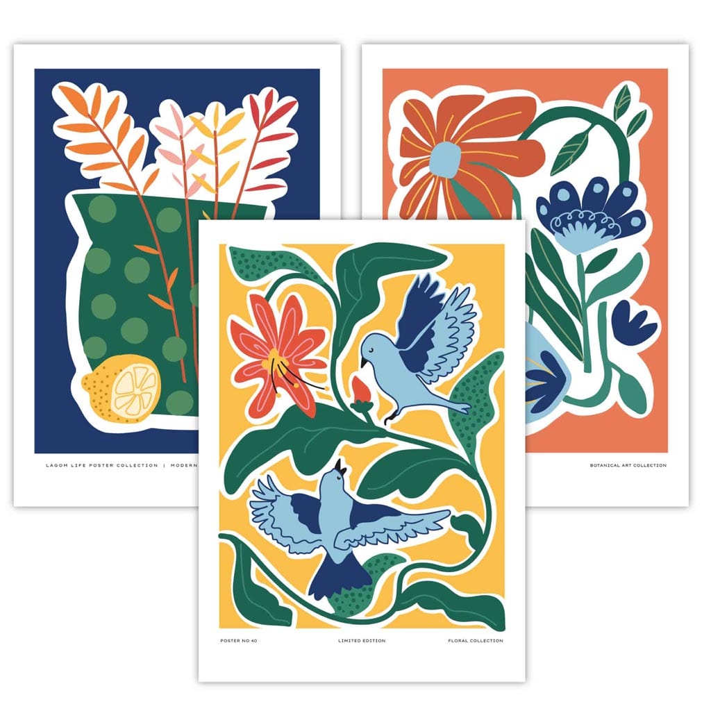 Flower Market Prints in Green, FRAMED Set of 3 with Flowers of London, Edinburgh, Dublin | Artze Wall Art UK