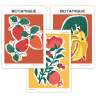 Set of 3 Artisan Fruit Posters in Red Green Yellow