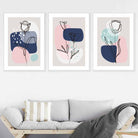Set of 3 Spring Flowers Boho Wall Art Prints in Blue and Pink