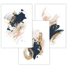 Set of 3 Abstract Posters from Oil Paintings Navy, Gold, Pink