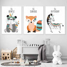 NURSERY Set of 3 Tribal Panda, Fox, Zebra Wall Art Quote Prints