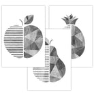 Set of 3 Grey Woodgrain Geometric Fruit Posters