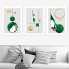 Art Deco Set of 3 Textured Geometric Wall Art Prints in Green and Gold