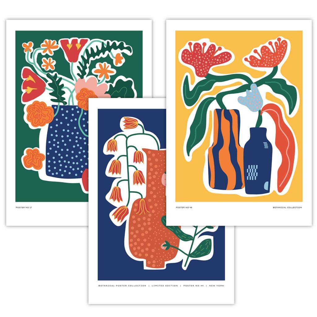 Flower Market Prints in Green, FRAMED Set of 3 with Flowers of London, Edinburgh, Dublin | Artze Wall Art UK