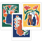 Flower Market Prints in Green, FRAMED Set of 3 with Flowers of London, Edinburgh, Dublin | Artze Wall Art UK
