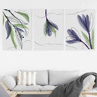 Set of 3 Line Art and Watercolour Spring Crocus Floral Art Prints