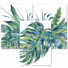Set of 3 Watercolour Green Blue Tropical Leaves Wall Art Framed Prints | Artze Wall Art UK