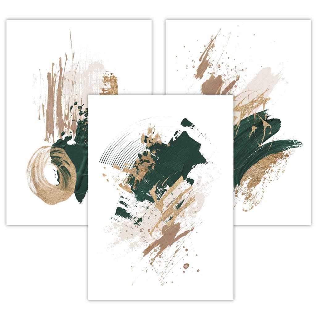 Set of 3 Abstract Posters from Oil Paintings Green, Gold, Beige