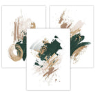 Set of 3 Abstract Posters from Oil Paintings Green, Gold, Beige